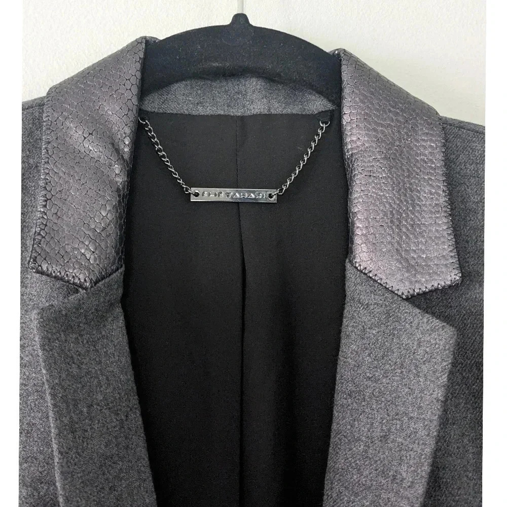 Elie Tahari Gray Leather Collar Blazer - Picture 2 of 9